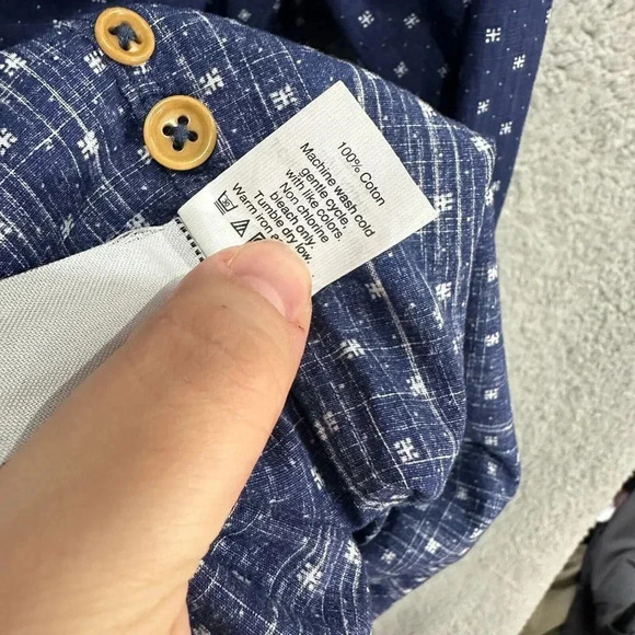 J.crew mens shirt Large blue button up star geometric print long sleeve‎ pocket - Picture 9 of 10